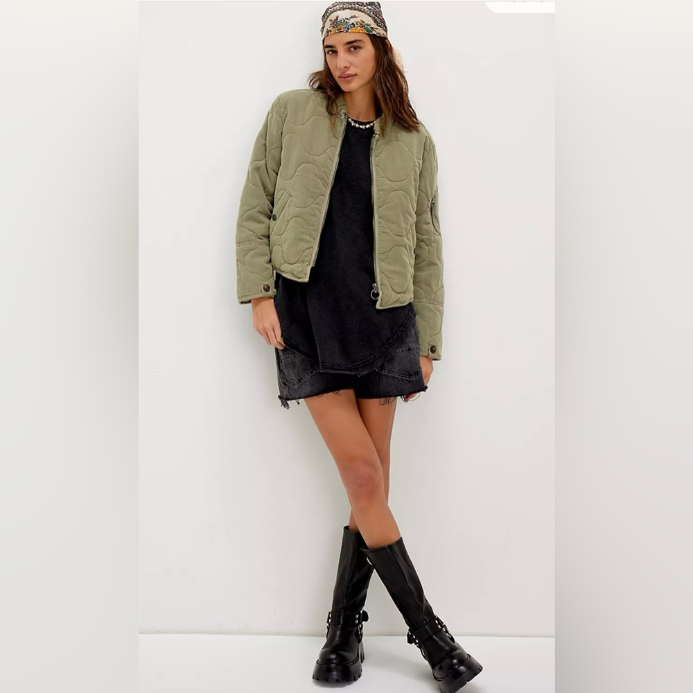 FREE PEOPLE Aura Liner Bomber Jacket NWT in Green Color Size Small - Picture 3 of 7